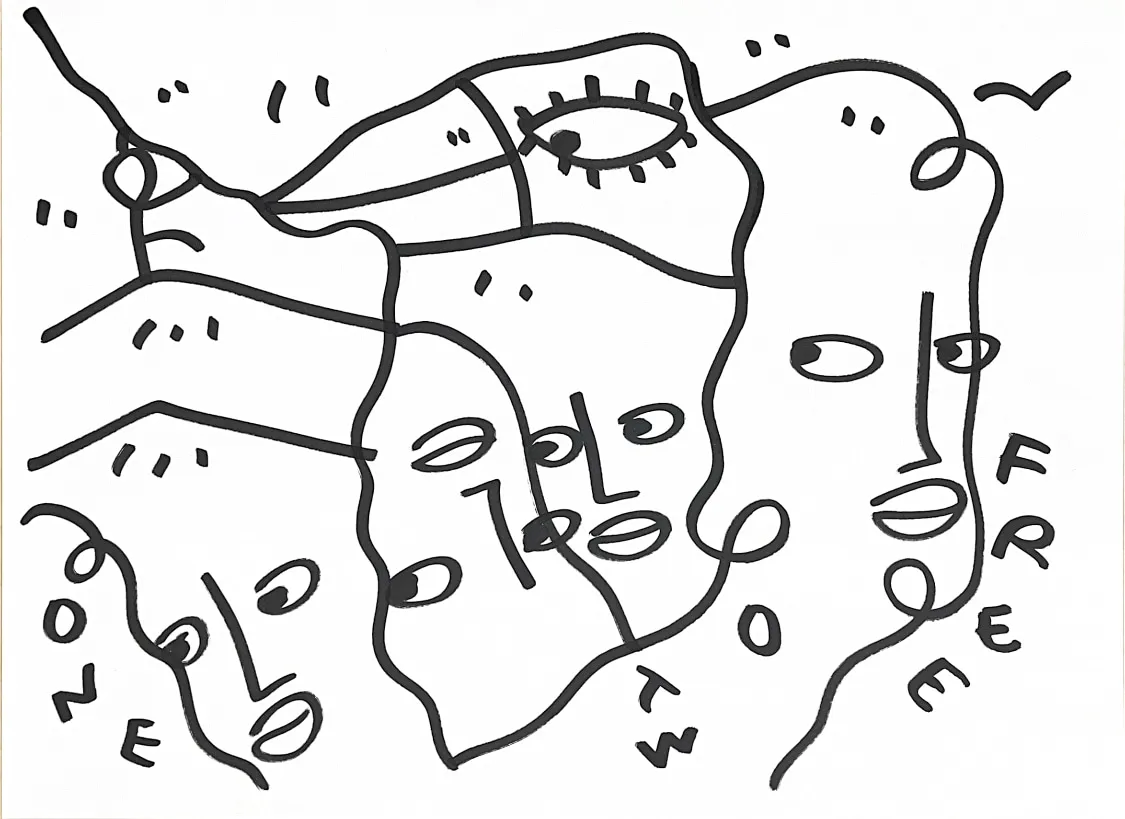 Shantell Martin - Drawings, Uno Two Free Four Faces ©, 2023