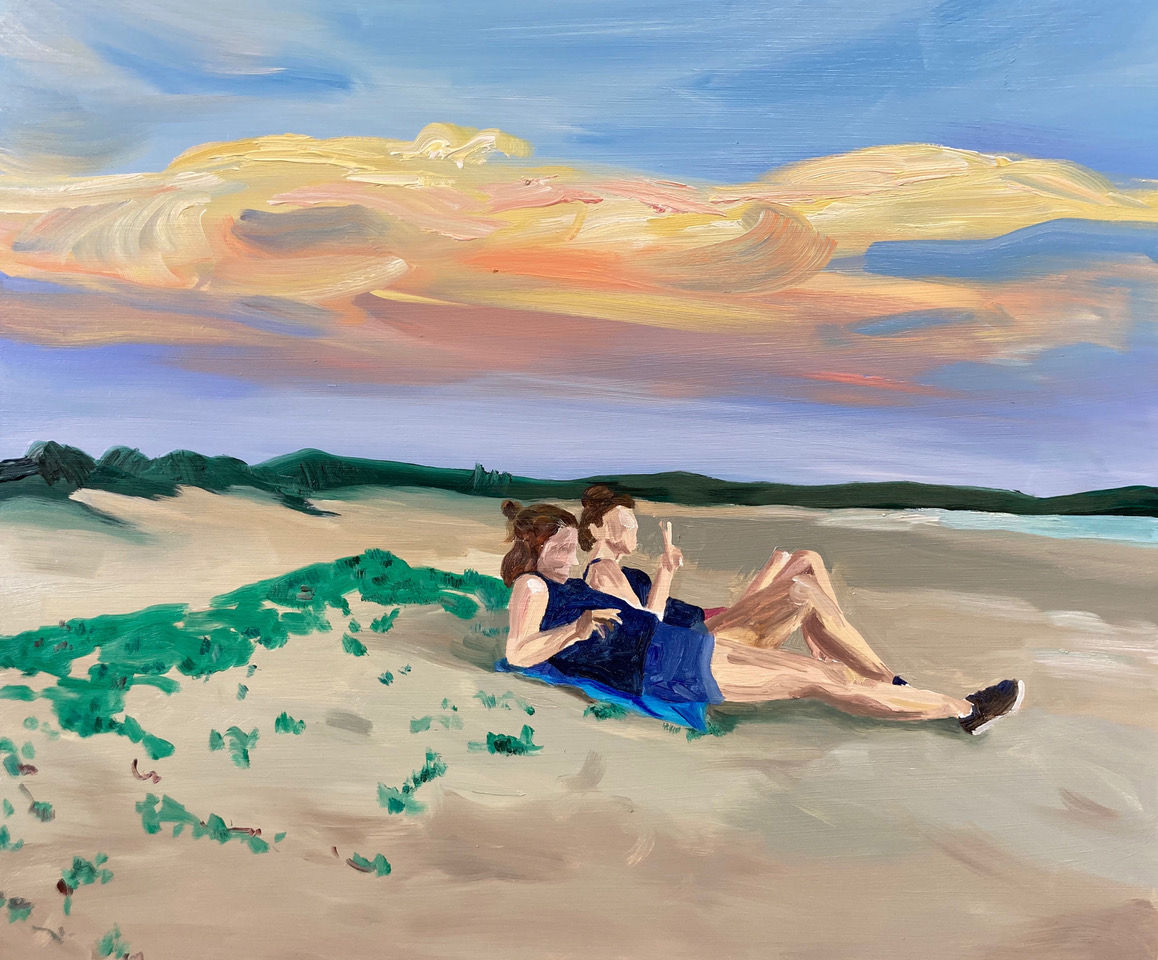 Elise Debrock, Twee Meisjes op het Strand en een Peace-teken, 2020