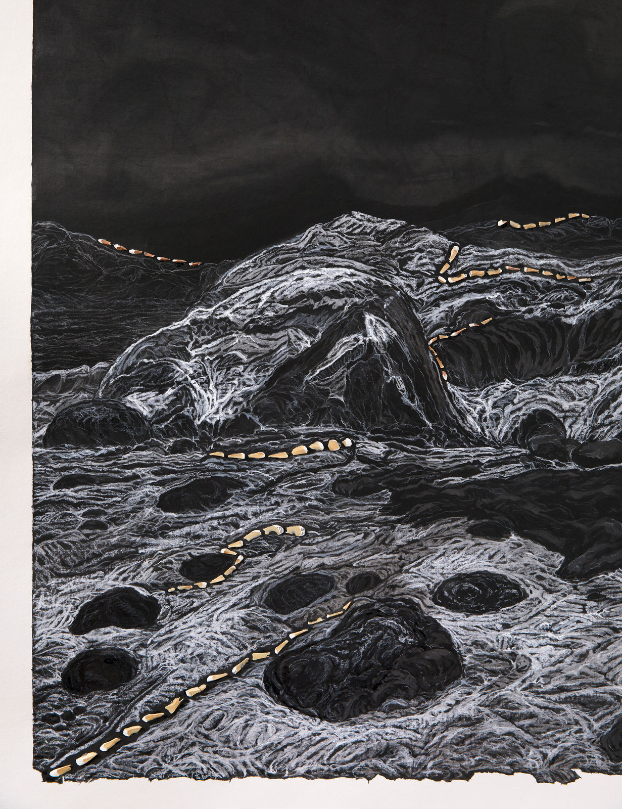 Shi Jin-Hua, Pen Walking #178 Moon above Mount Kailash at Dawn, 2019-2021