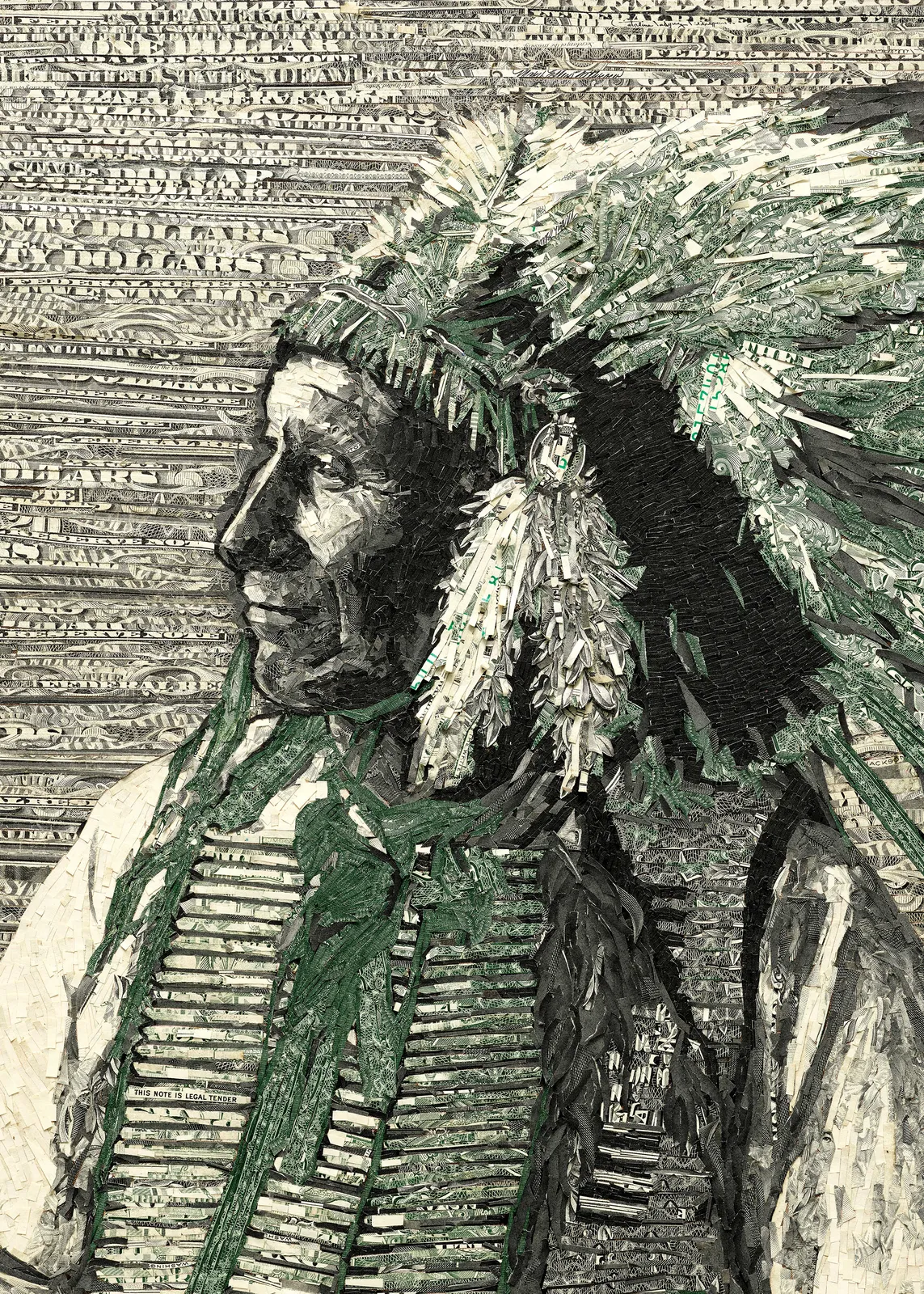Vik Muniz, American Horse, Wasechum Tashunka, Oglala Sioux Chief, Legal Tender, 2024