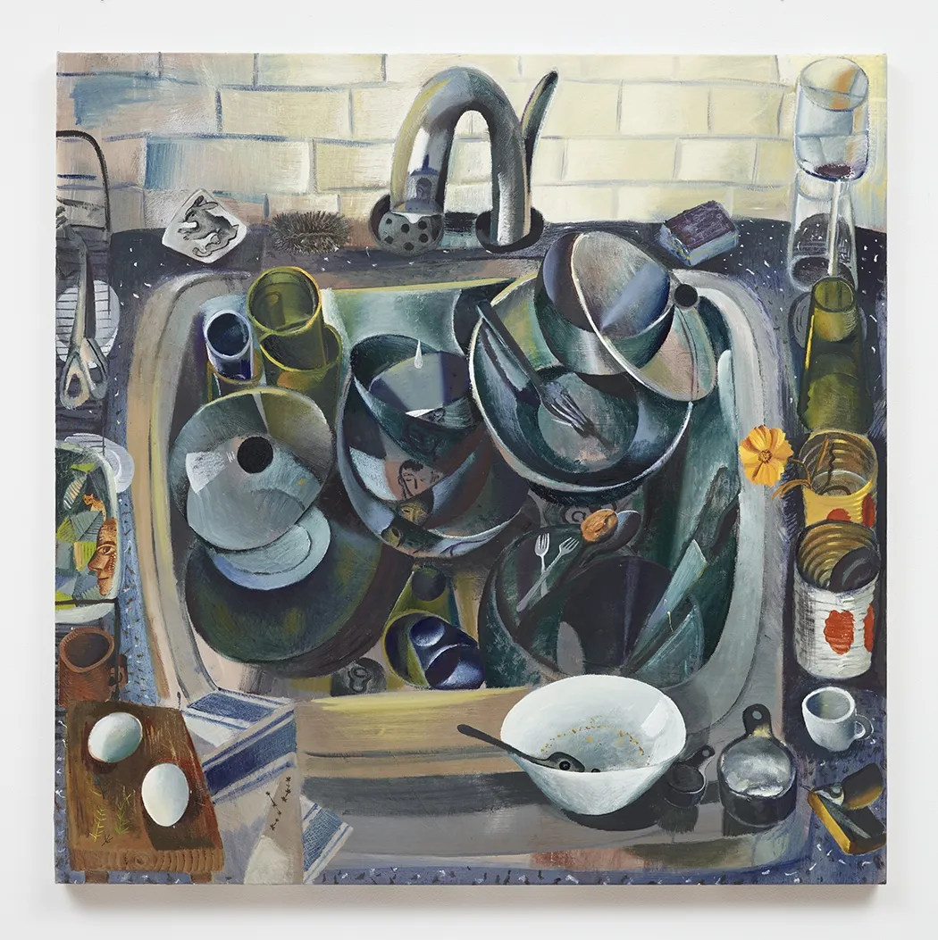 Louis Fratino, Eggs, dishes, coreopsis, 2020