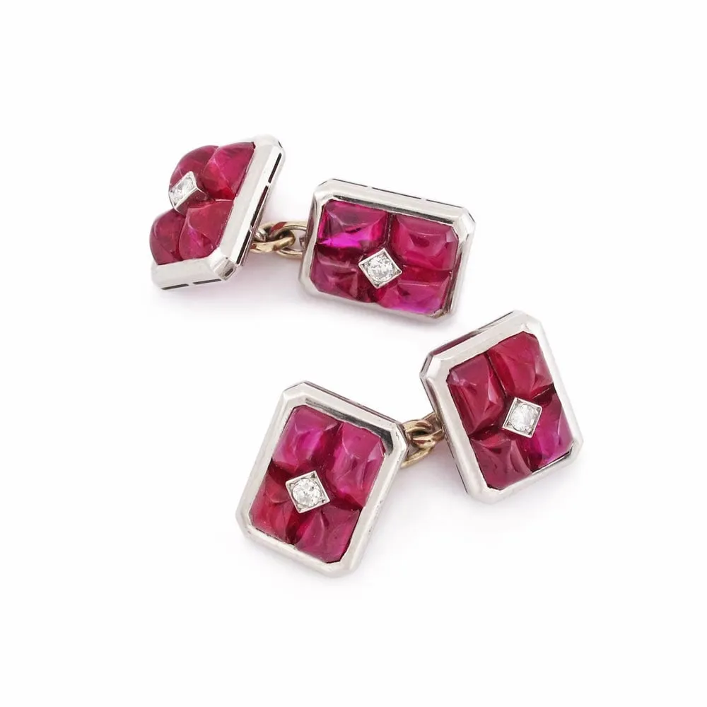 A Pair of Art Deco Ruby & Diamond Cufflinks, c. 1920