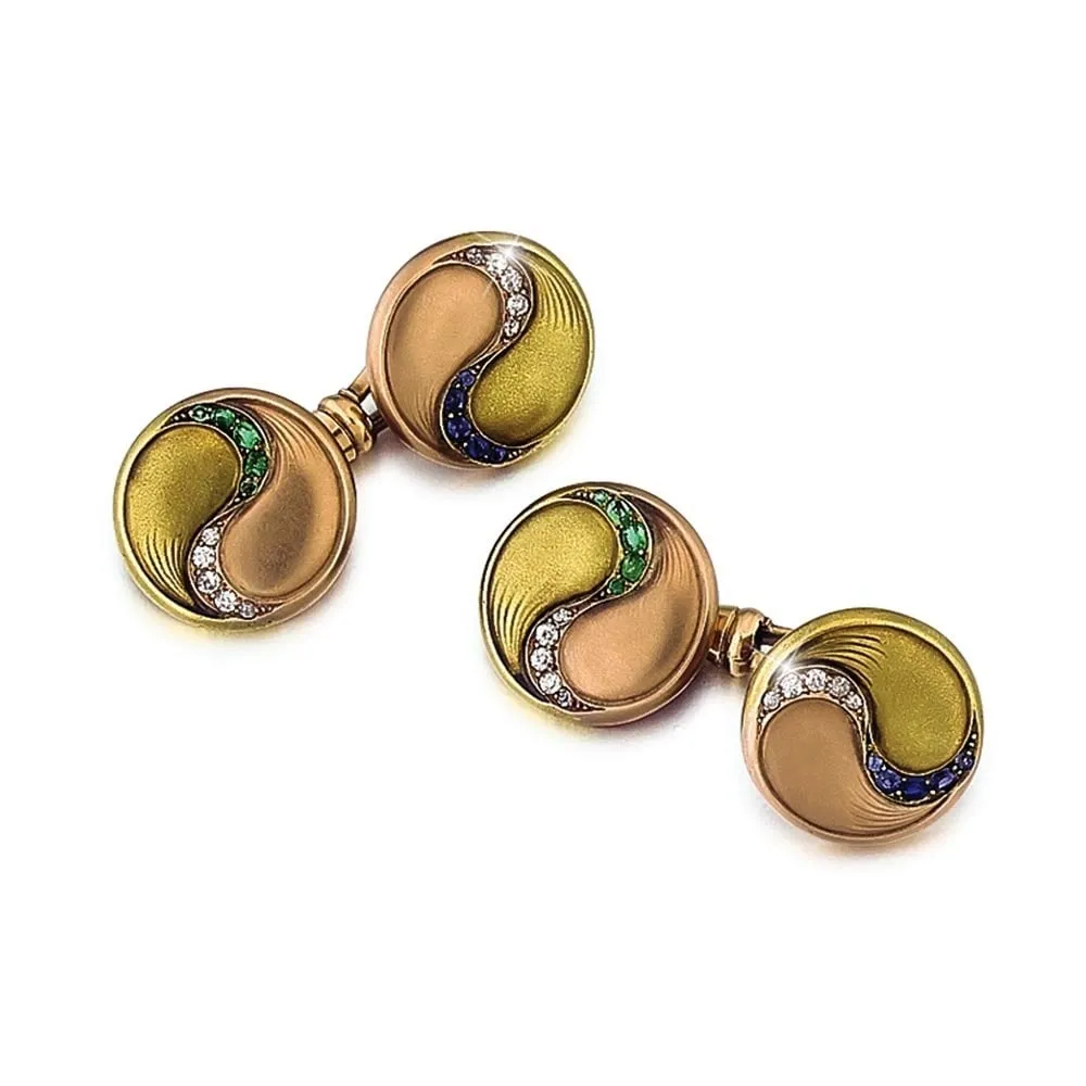 A Pair of Austrian Belle Epoque Gold & Colored Stone Cufflinks, c. 1900
