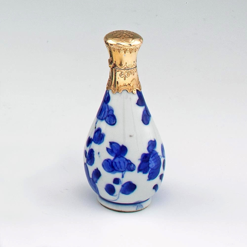 An Antique Chinese Transitional Porcelain Flask with Silver-Gilt Mounts, c. 1650