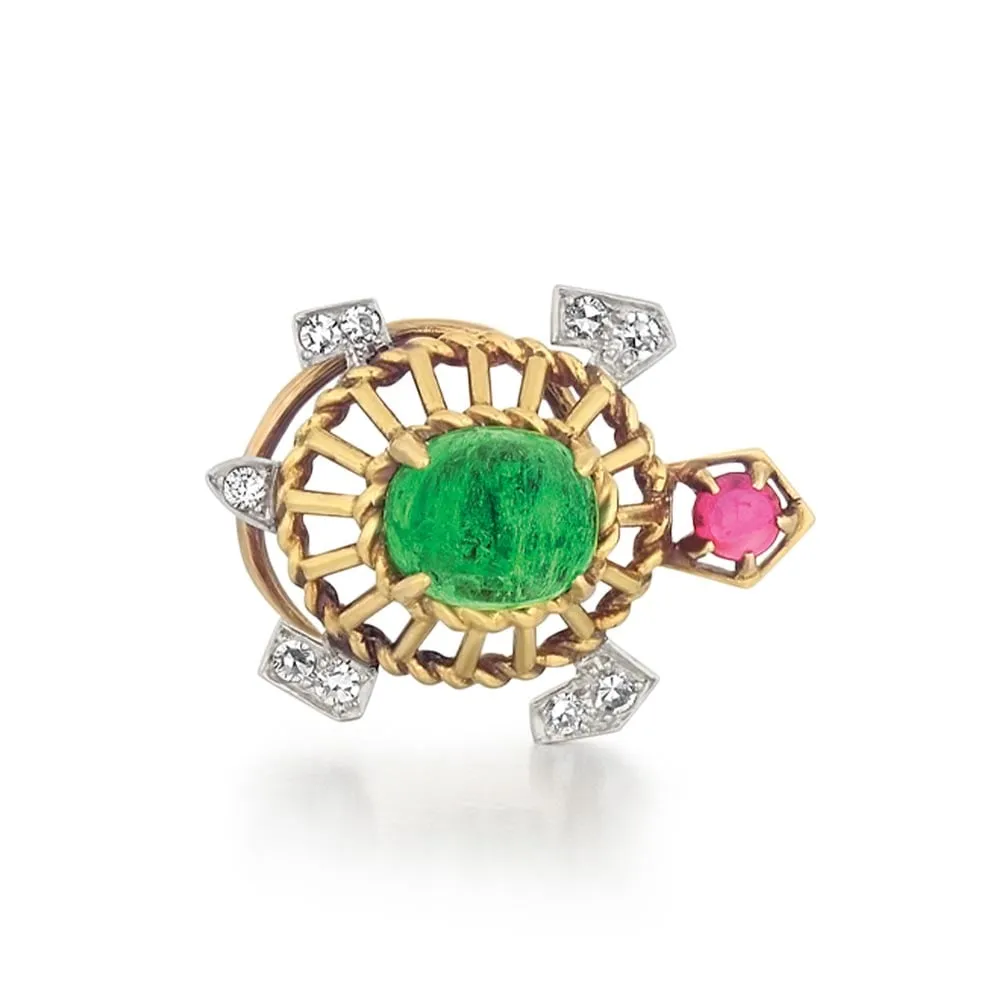 Cartier, A Gold, Platinum, Cabochon Gem-Set and Diamond Turtle Brooch, c. 1960
