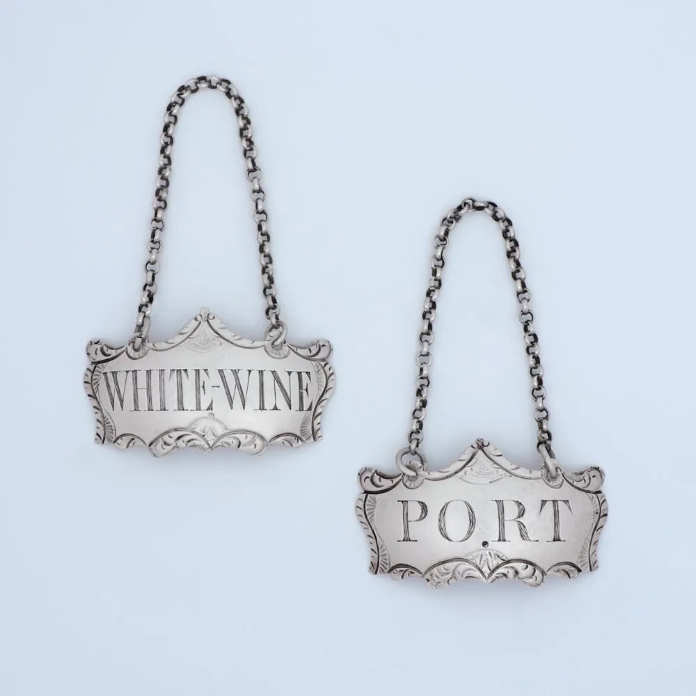 Hester Bateman, A Pair of George III Antique English Silver Wine Labels, c. 1770