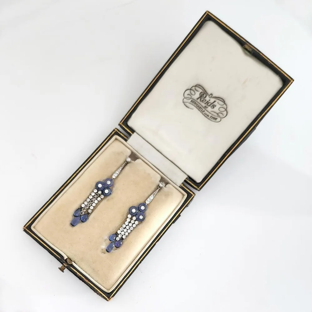 Reids, A Pair of English Art Deco Sapphire & Diamond Earrings, c. 1920