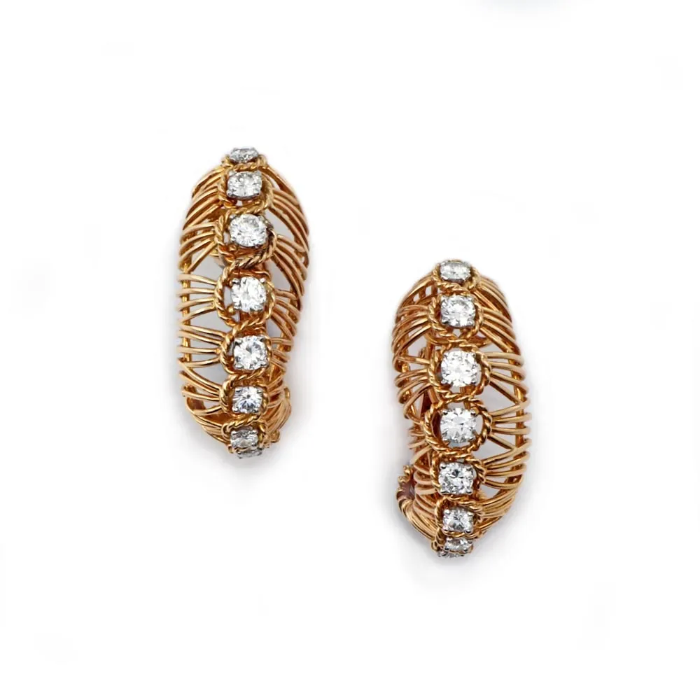 Cartier, A Pair of French Gold & Diamond Earrings, c. 1950