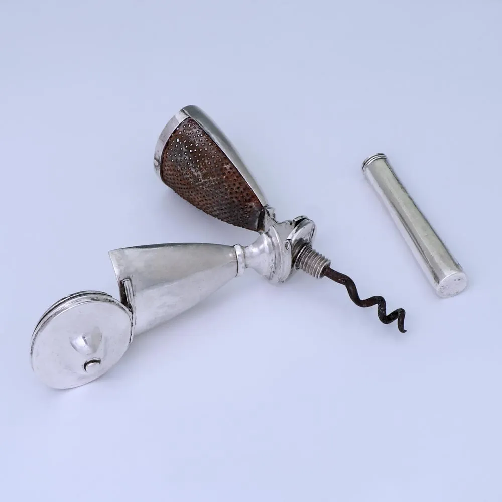A George III Antique Scottish Silver Corkscrew/Nutmeg Grater, c. 1800