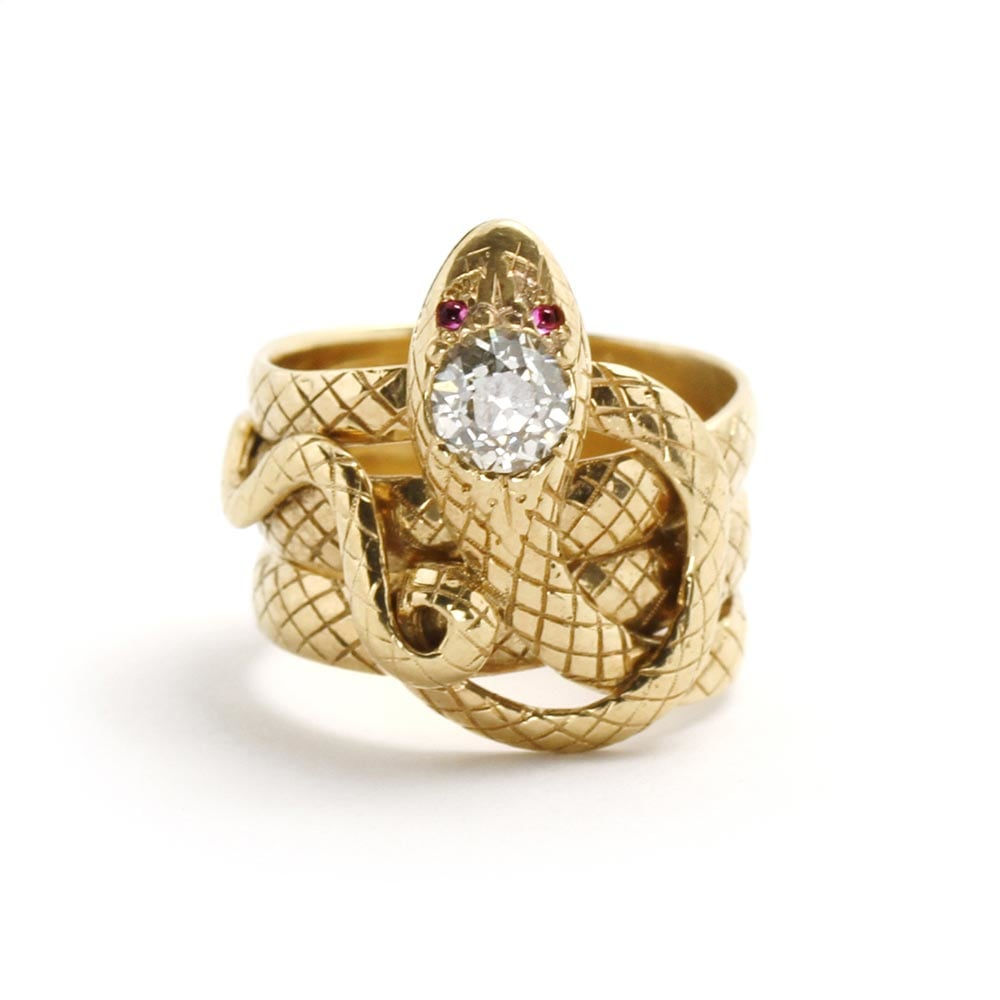 An Antique Gold & Diamond Snake Ring, c. 1900