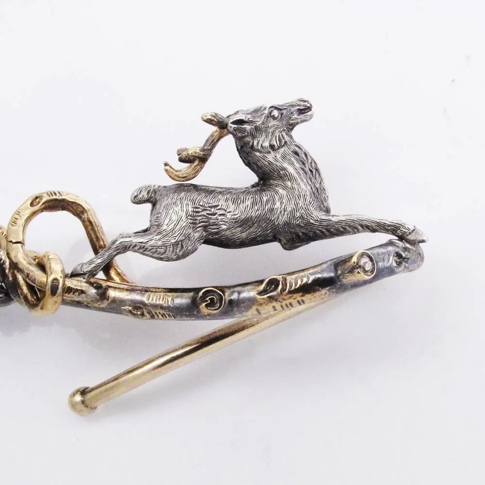 Morel et Duponchel, An Antique French Silver-gilt Stag Hunt Watch Chain, c. 1848