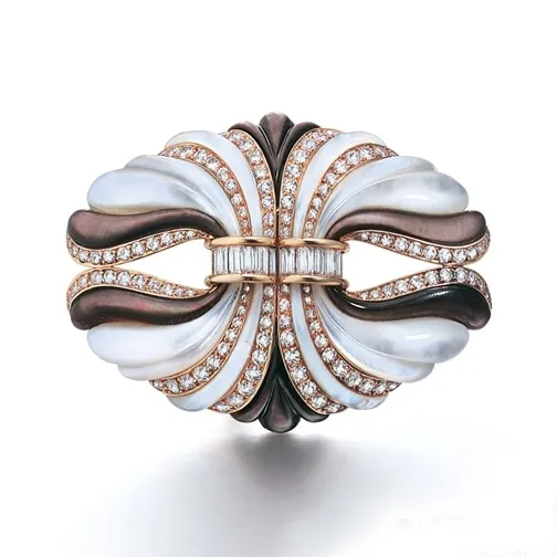 Mauboussin, A Pair of French Mother-of-Pearl and Diamond Clips by Mauboussin, c. 1970
