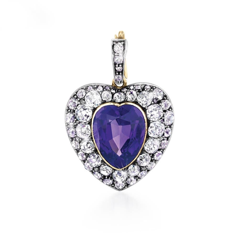 An Antique Amethyst & Diamond Heart Pendant / Locket, c. 1890
