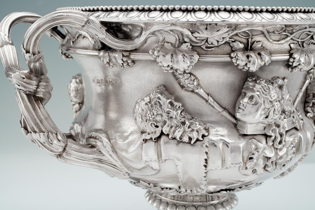 Paul Storr, A Pair of George IV Antique English Silver Warwick Vase Wine Coolers, 1821