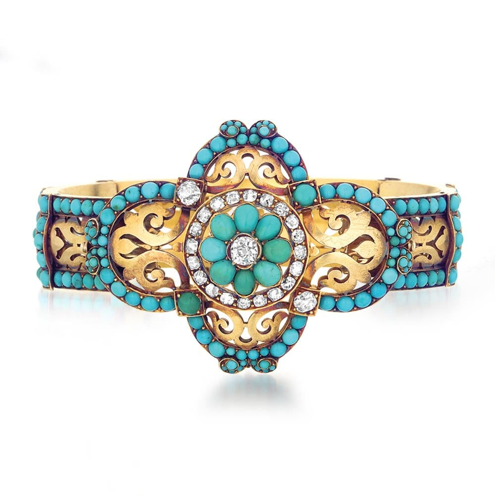 An Antique Turquoise, Gold & Pearl Bracelet, c. 1875