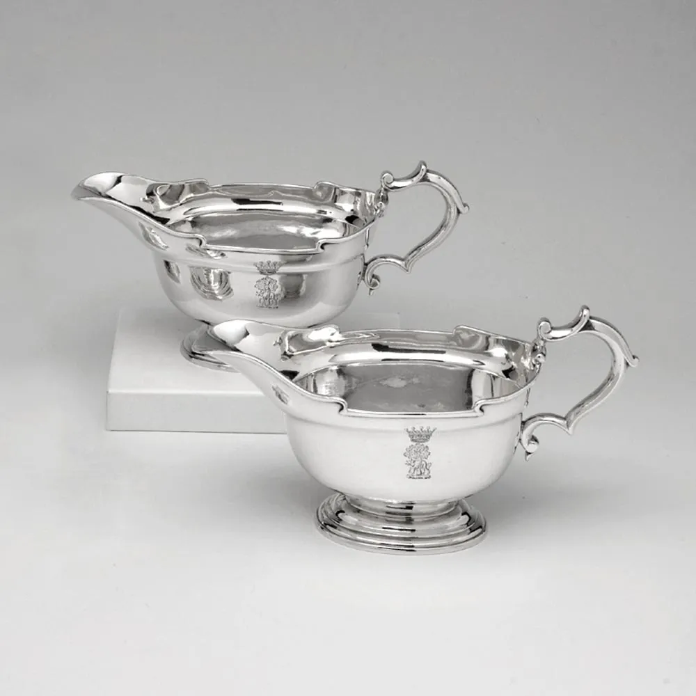 John Chartier, A Pair of George I Antique English Silver Sauce Boats, c. 1725