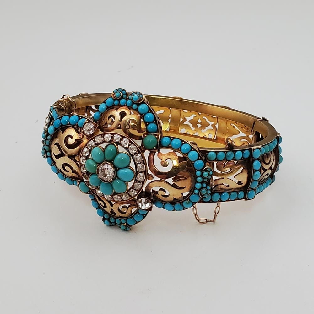 An Antique Turquoise, Gold & Pearl Bracelet, c. 1875