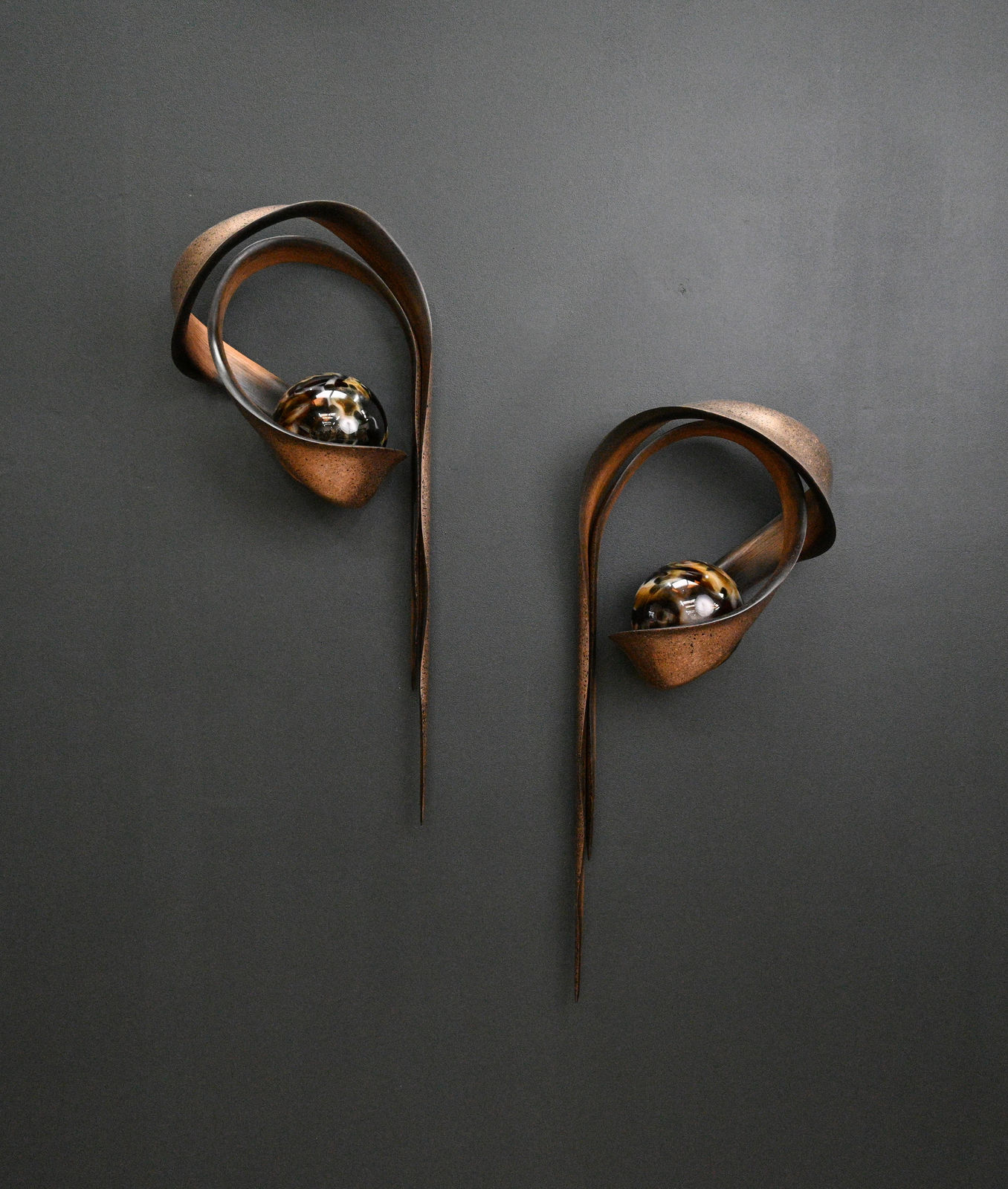 Marc Fish, Pair of Mokume Gane Wall Sconces, 2026