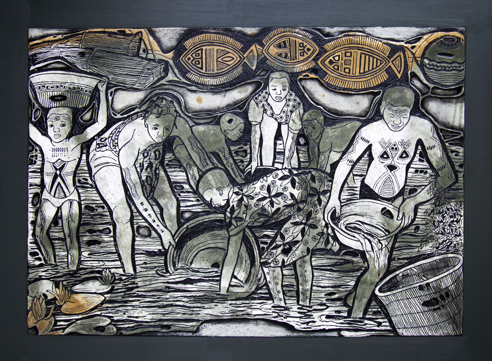 Pius Emorhokpor, Children at the Pond, 2000