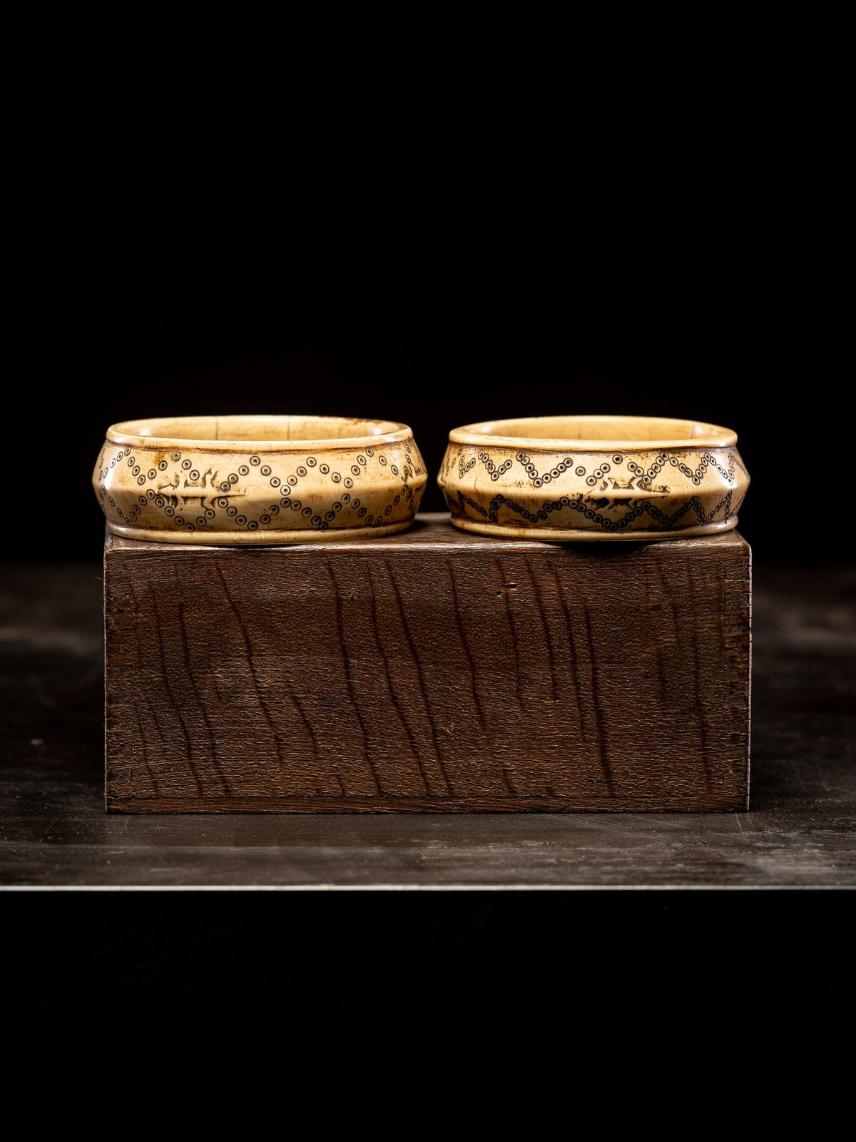 Pair of Ivory wedding bracelets with rare Chameleon designs., Sumba People, Indonesia., 19th C
