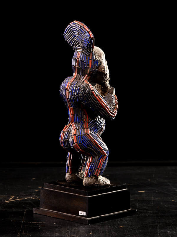 Bamoun commemorative Statue of a King embroided with European glassbeads.Bamoum People,Cameroon., 20th Century