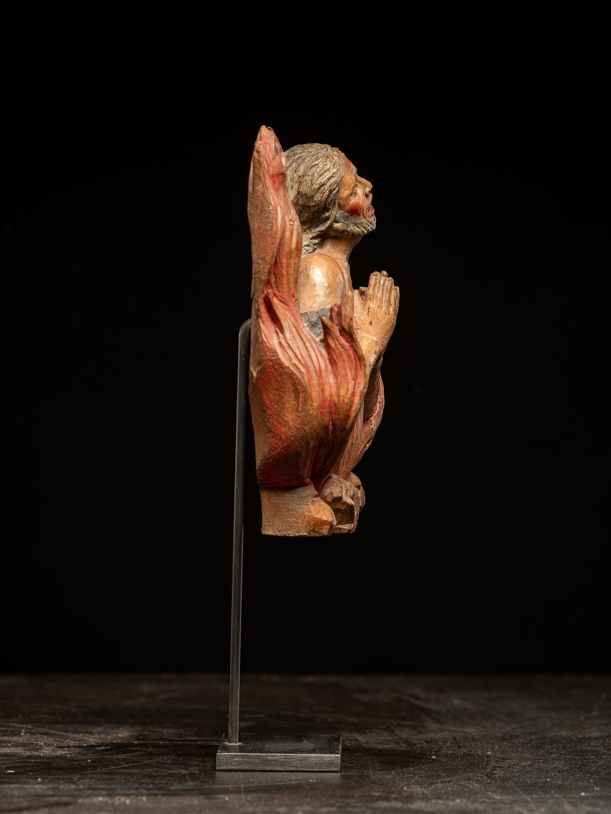 Pair of carved oak Souls in Purgatory, male and female, 17th C, Southern Europe, 17th C