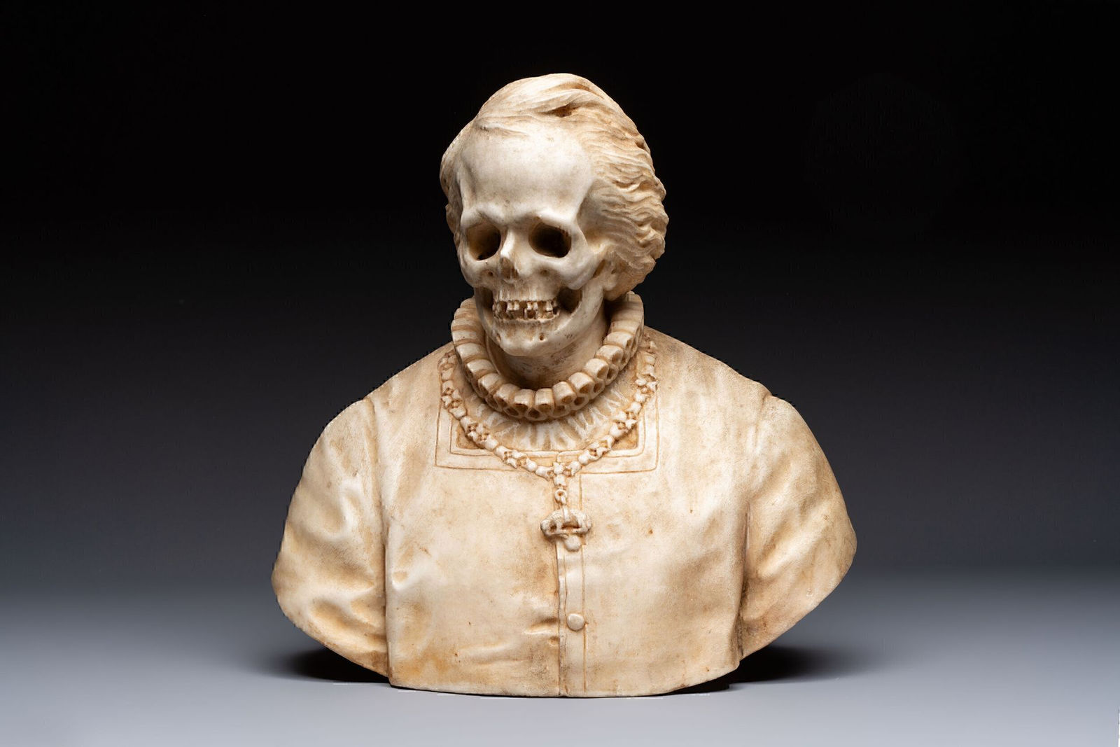Vanitas (Memento Mori) Bust carved in marble, Italy, 18th C