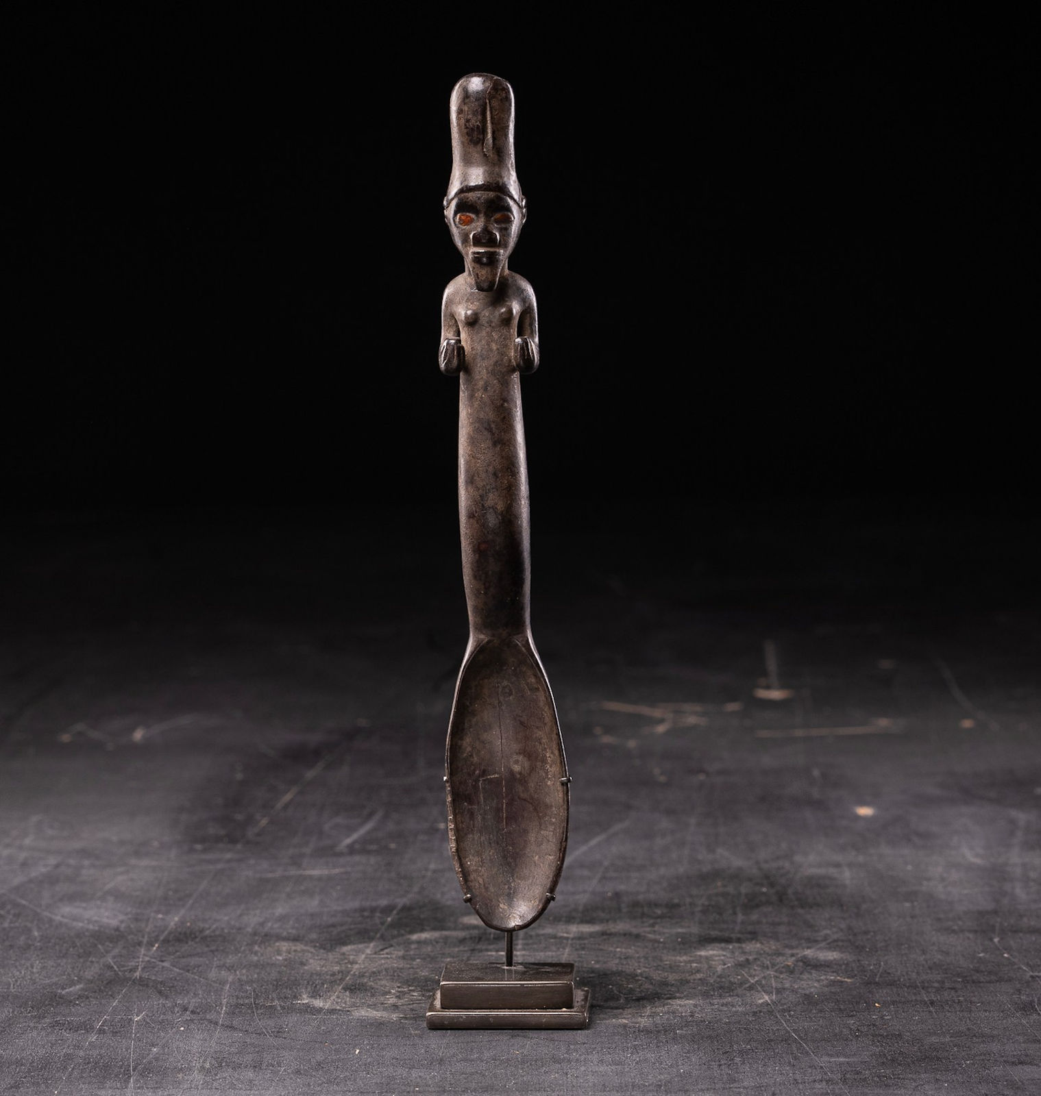 Dondo Ceremonial Spoon- sculptured Head finial, DRC., 1st half 20th Century