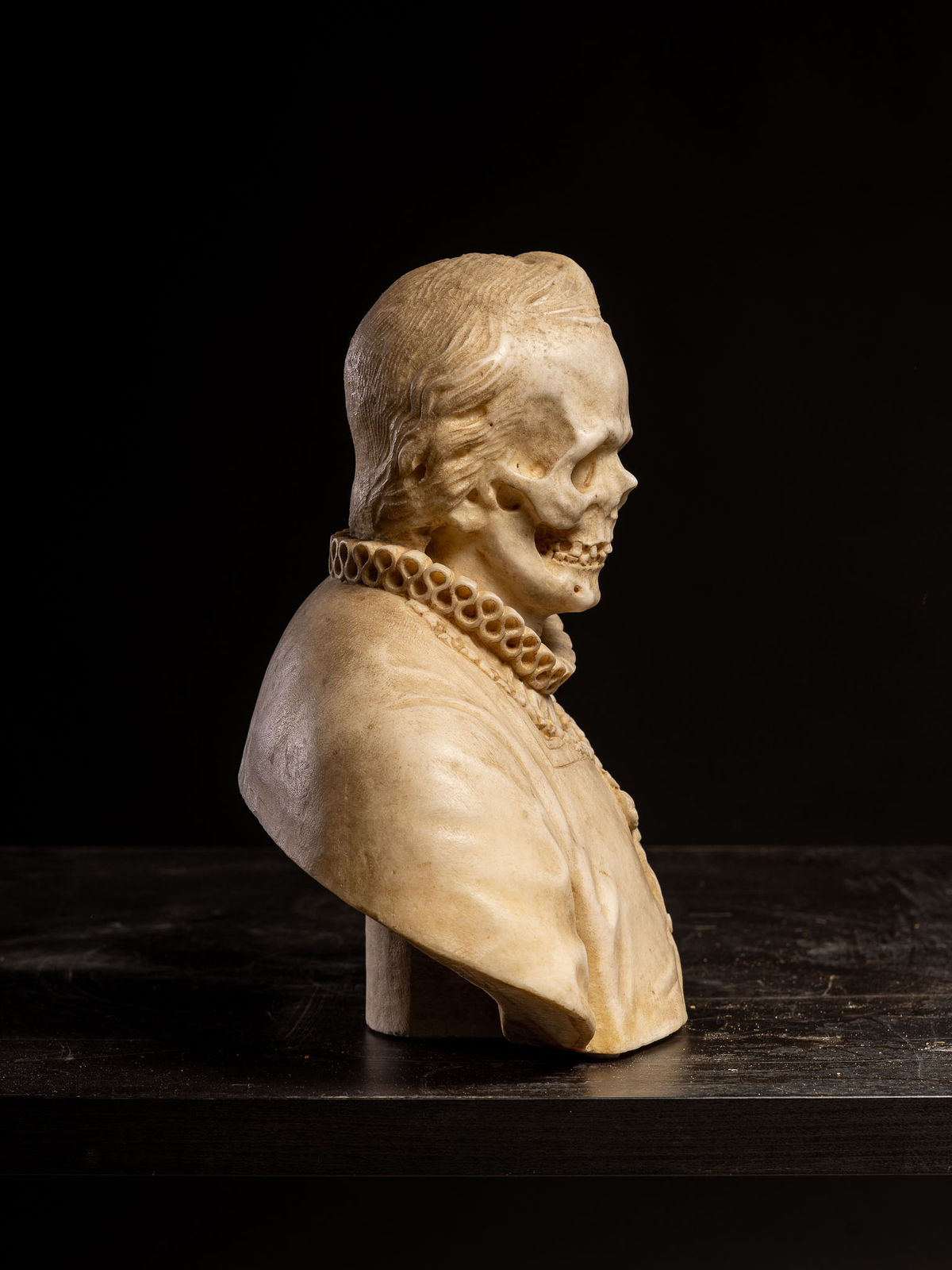 Vanitas (Memento Mori) Bust carved in marble, Italy, 18th C