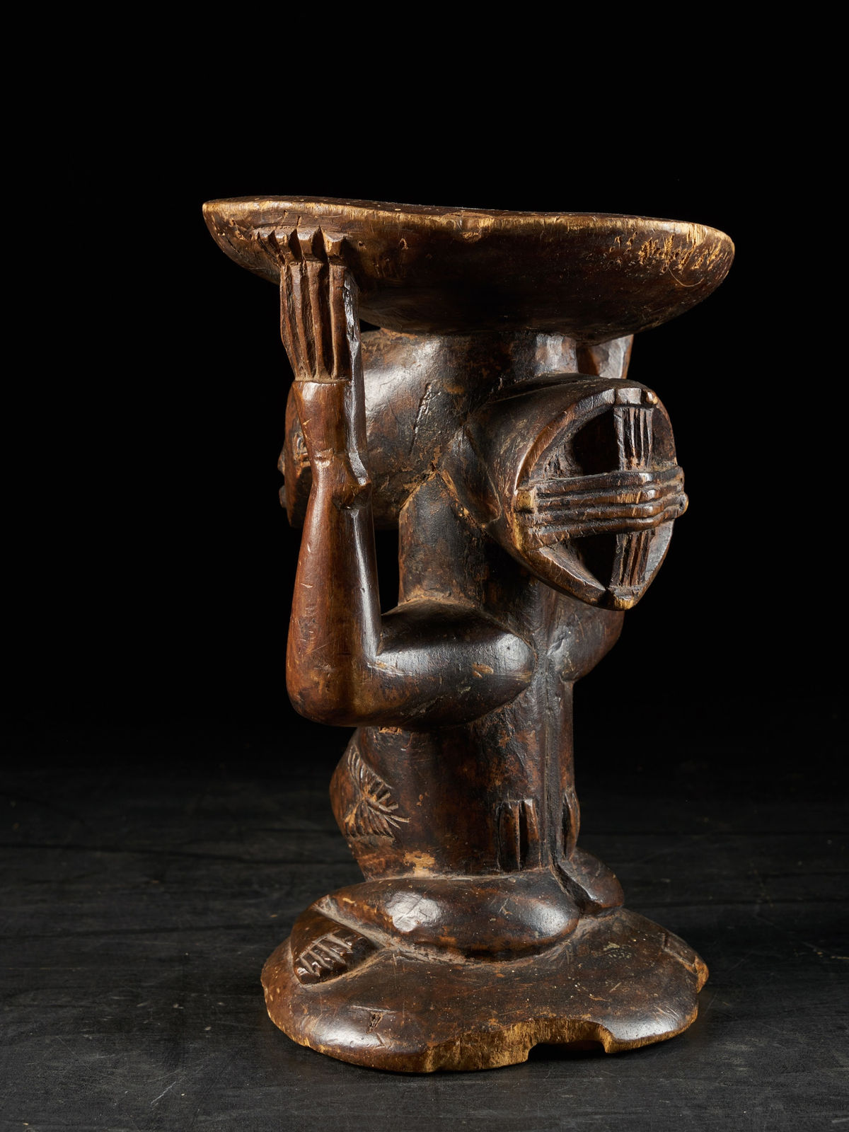 Luba Female Caryatide Stool,nice use patina,provenance Alain Guisson. Luba People,DRC,, 1st half 20th Century