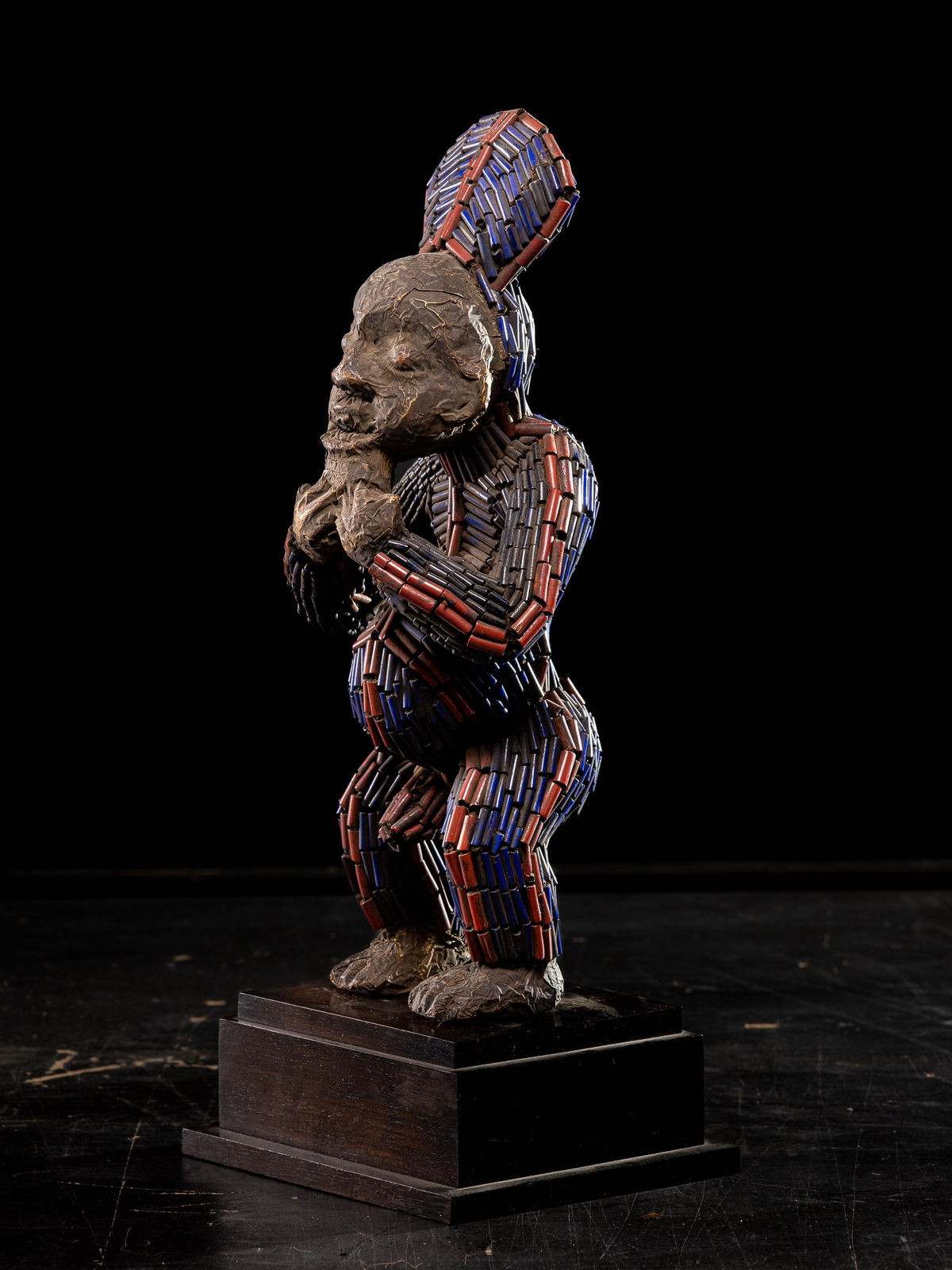 Bamoun commemorative Statue of a King embroided with European glassbeads.Bamoum People,Cameroon., 20th Century
