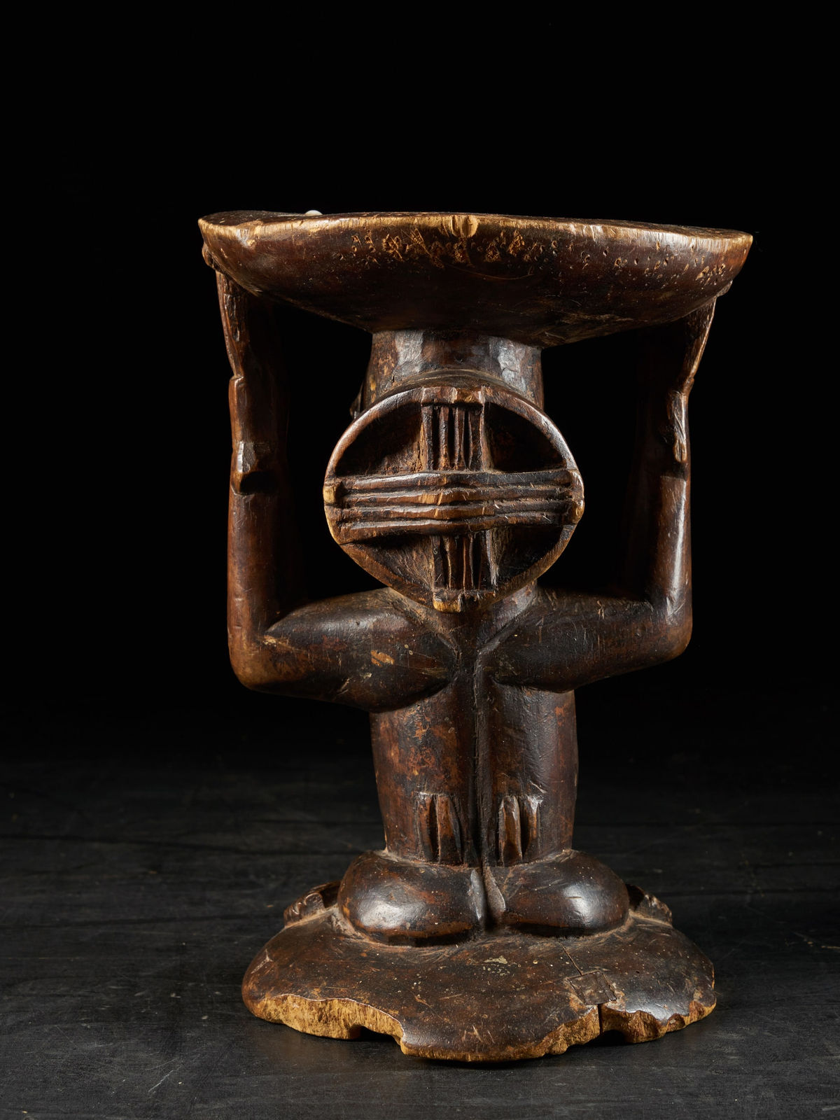 Luba Female Caryatide Stool,nice use patina,provenance Alain Guisson. Luba People,DRC,, 1st half 20th Century