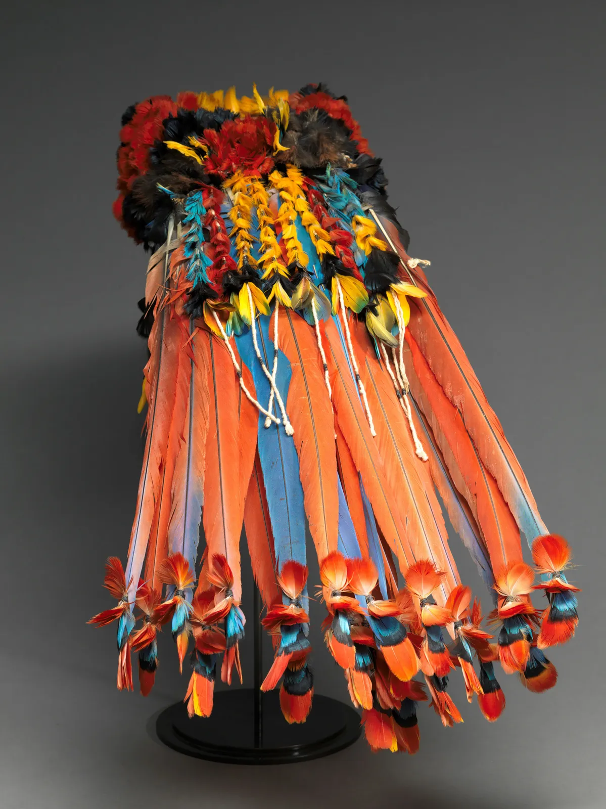 Myhara Rikbaktsa Amazon indigenous neck covering feather and hair headcrown, 20th Century
