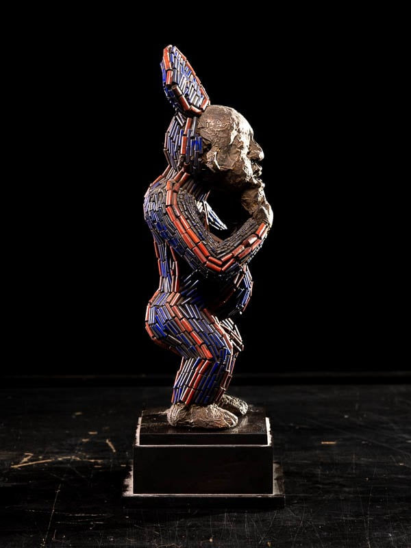 Bamoun commemorative Statue of a King embroided with European glassbeads.Bamoum People,Cameroon., 20th Century