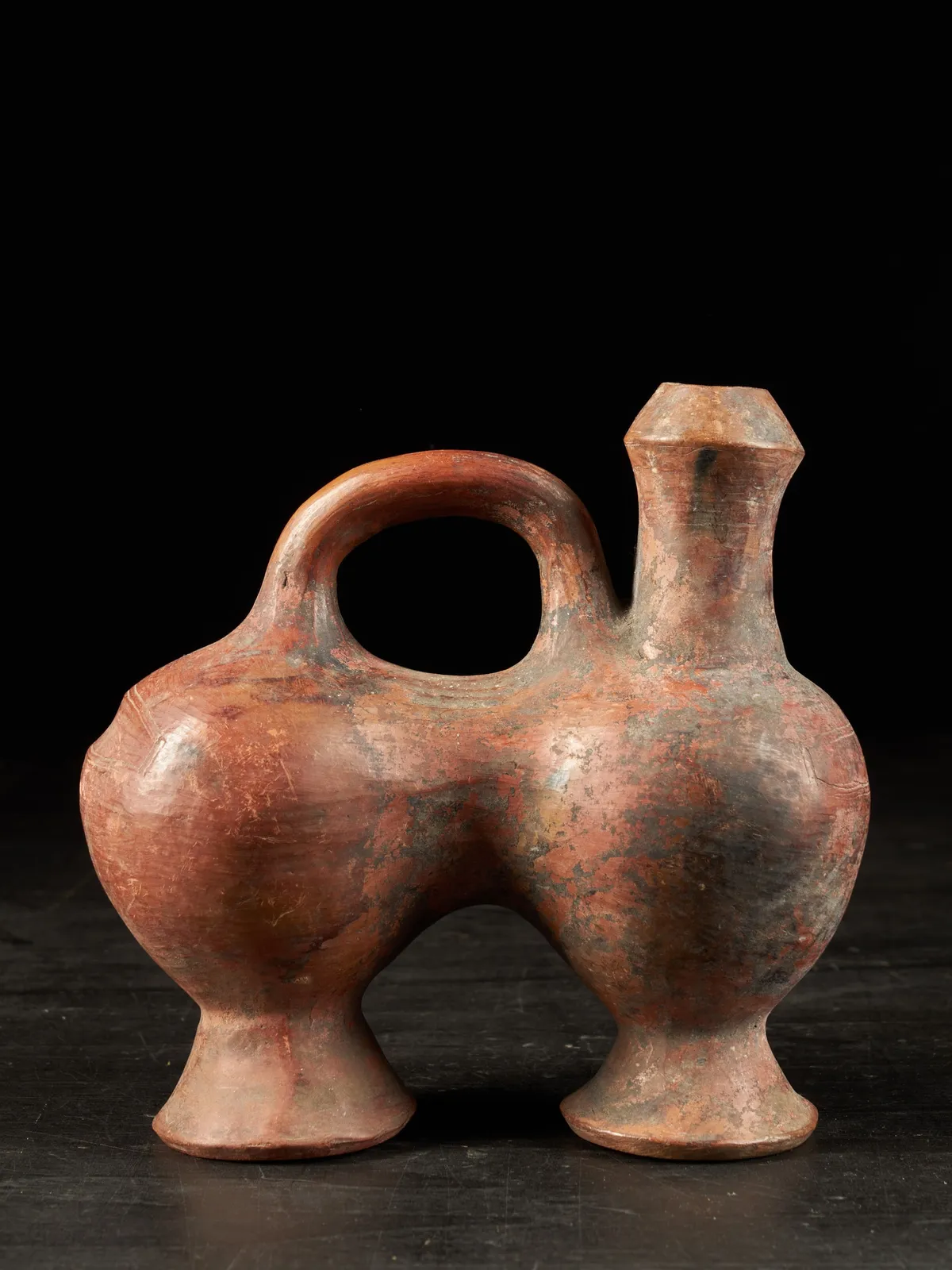 Teke Double Terracotta Vessel with Handle, DRC, 20th Century