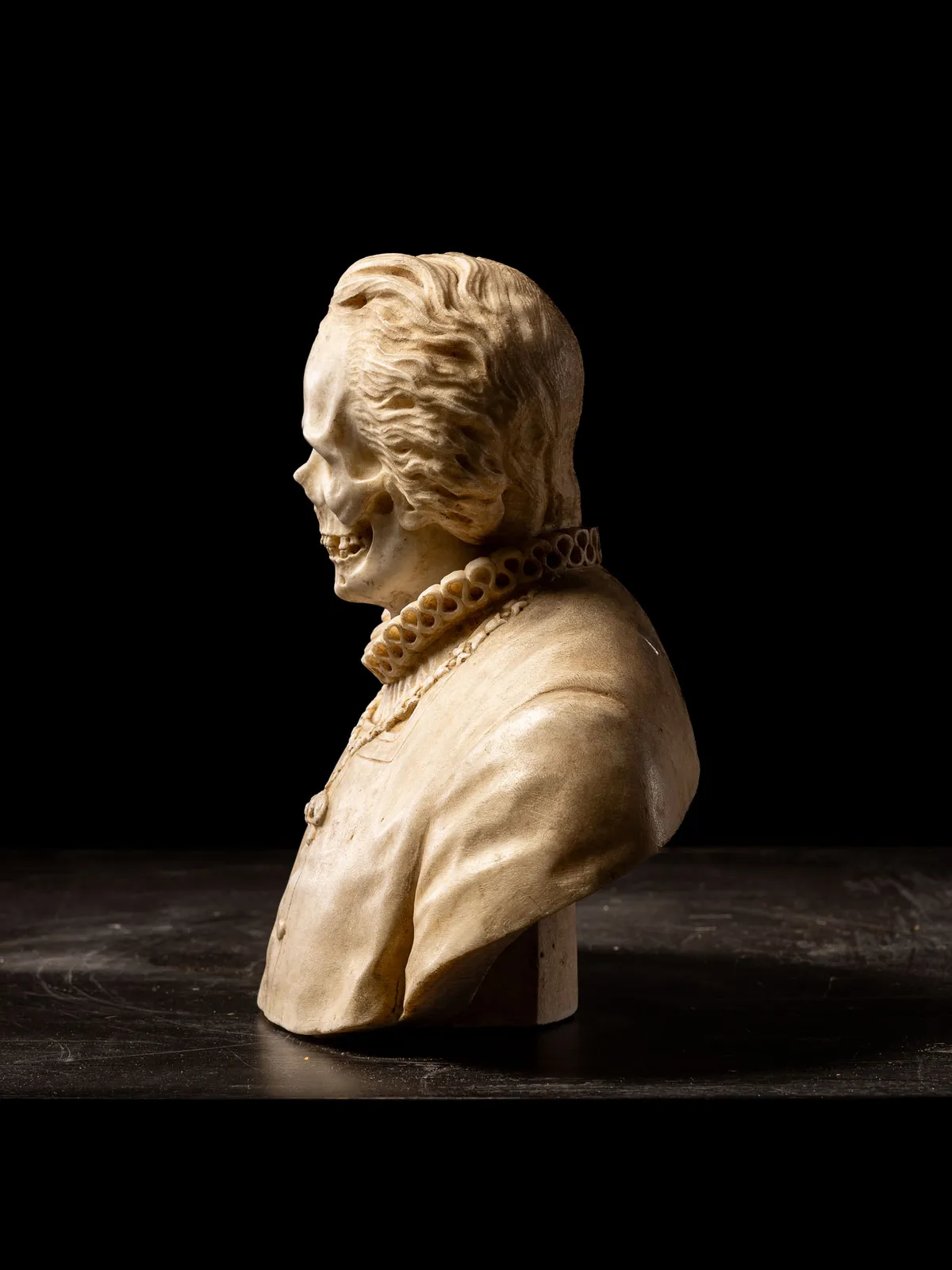 18th C Vanitas (Memento Mori) Bust carved in marble, Italy, 18th C