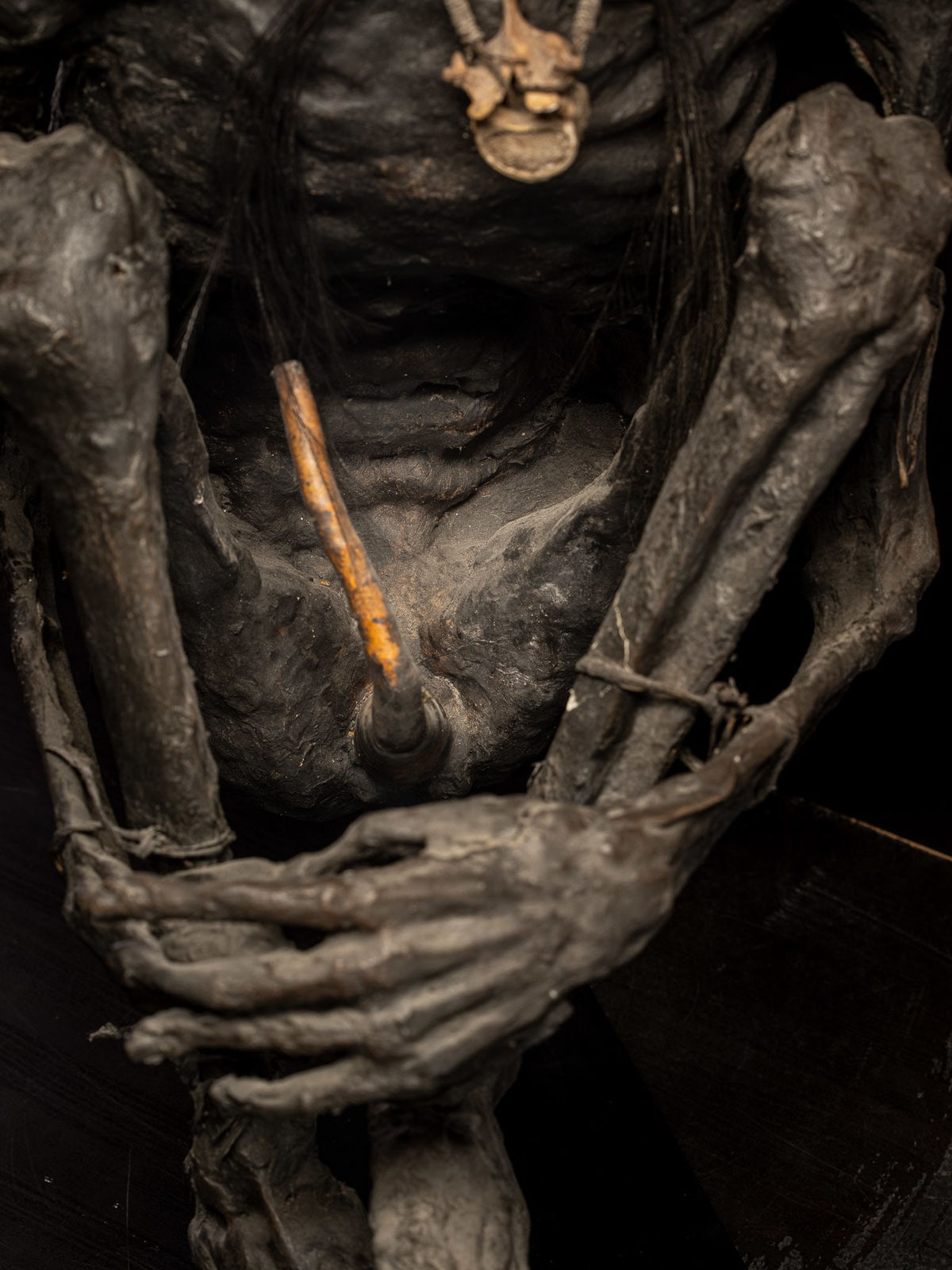 Sculptured model of a smoked Papua Mummie, papier mâché, 20th C, 1990's