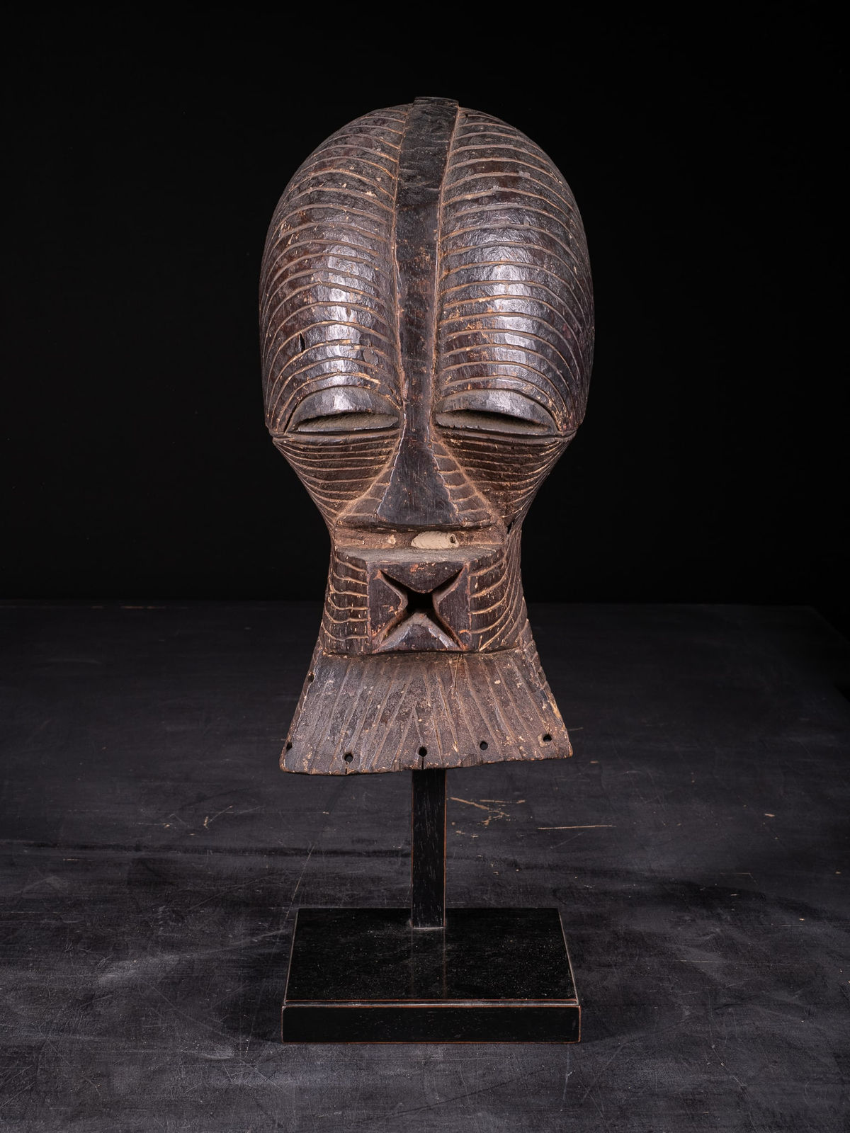 Female Kifwebe Mask with old collection label, Luba-Songye People, DRC, 1st half 20th C