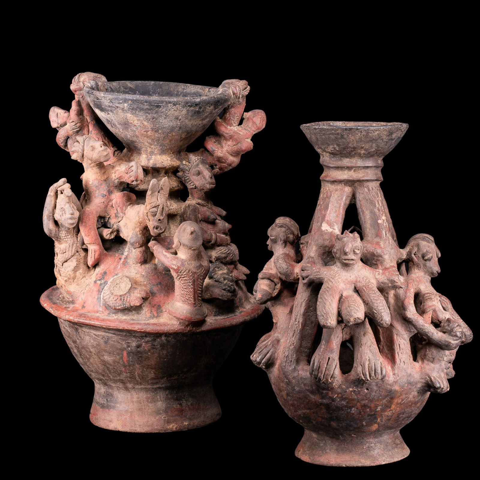 Rare pair of Bariba Terracotta Ceremonial Altar Vessels, 1st half 20th Century