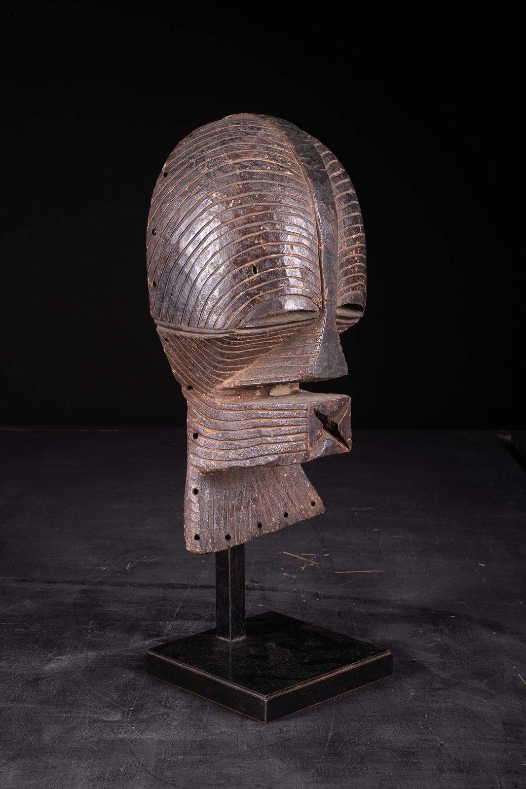 Female Kifwebe Mask with old collection label, Luba-Songye People, DRC, 1st half 20th C