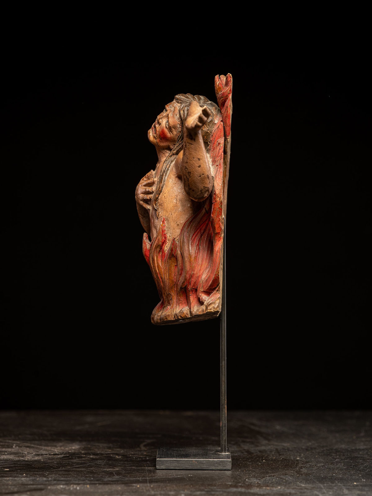 Pair of carved oak Souls in Purgatory, male and female, 17th C, Southern Europe, 17th C