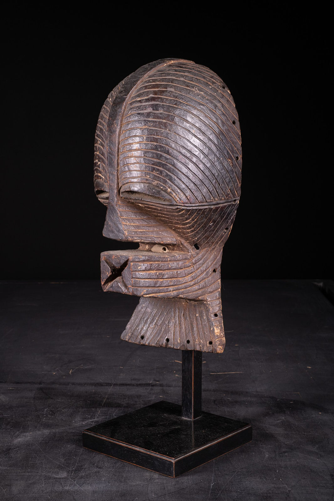 Female Kifwebe Mask with old collection label, Luba-Songye People, DRC, 1st half 20th C