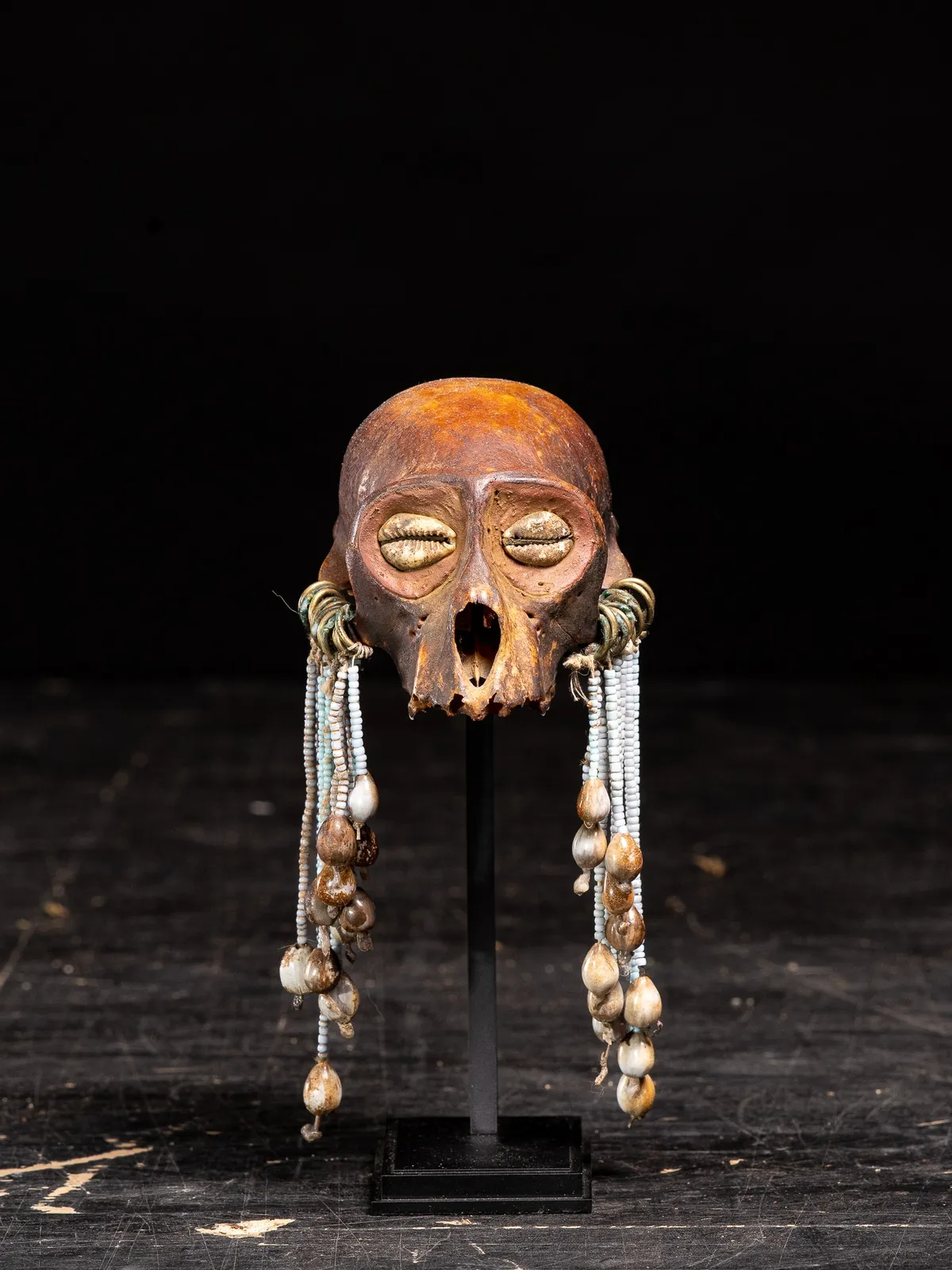 Small Ceremonial Monkey Skul decorated with beads, Borneo, 1st half 20th Century