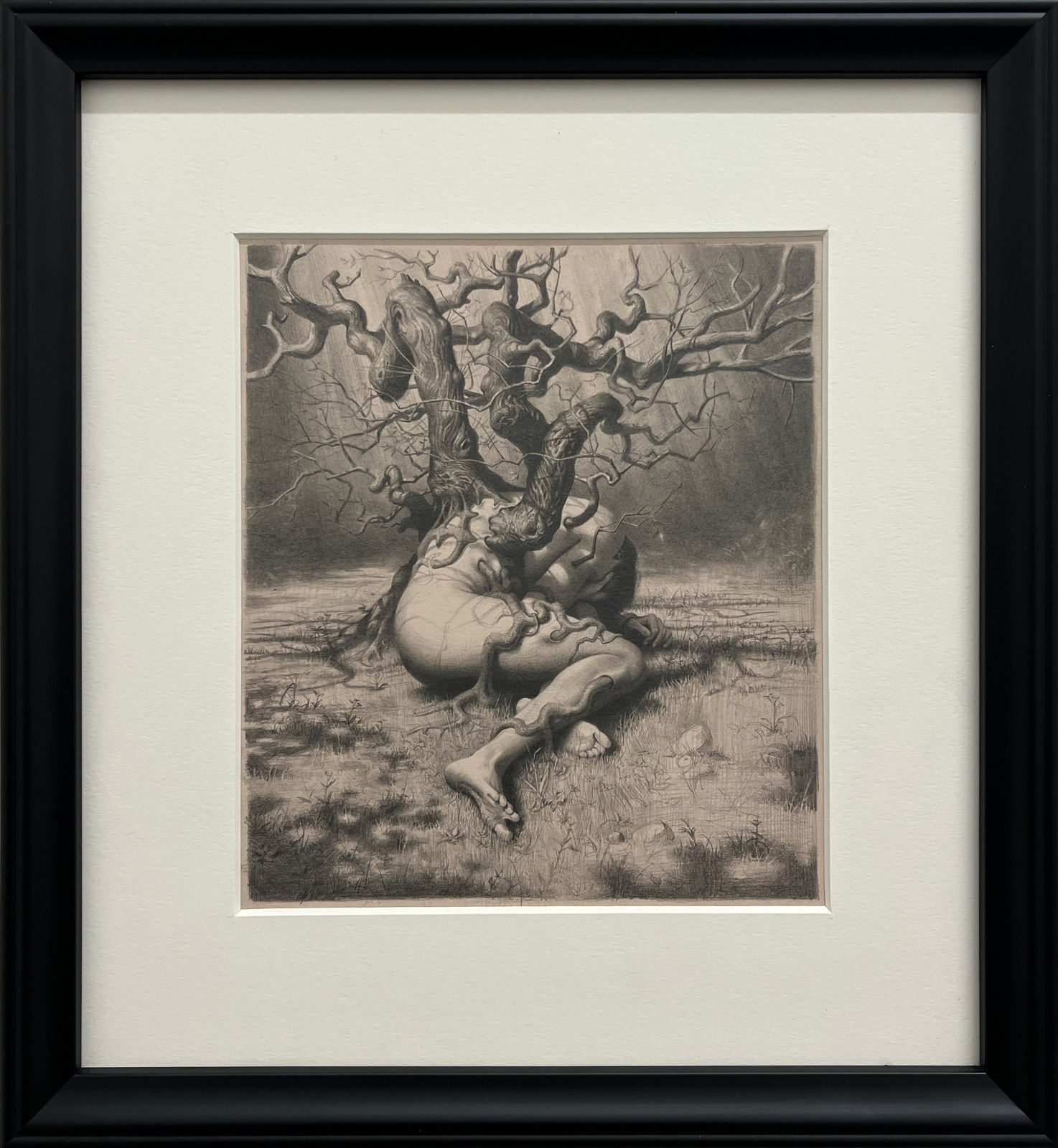 Drawing of a figure with a tree growing out of it by Miles Johnston