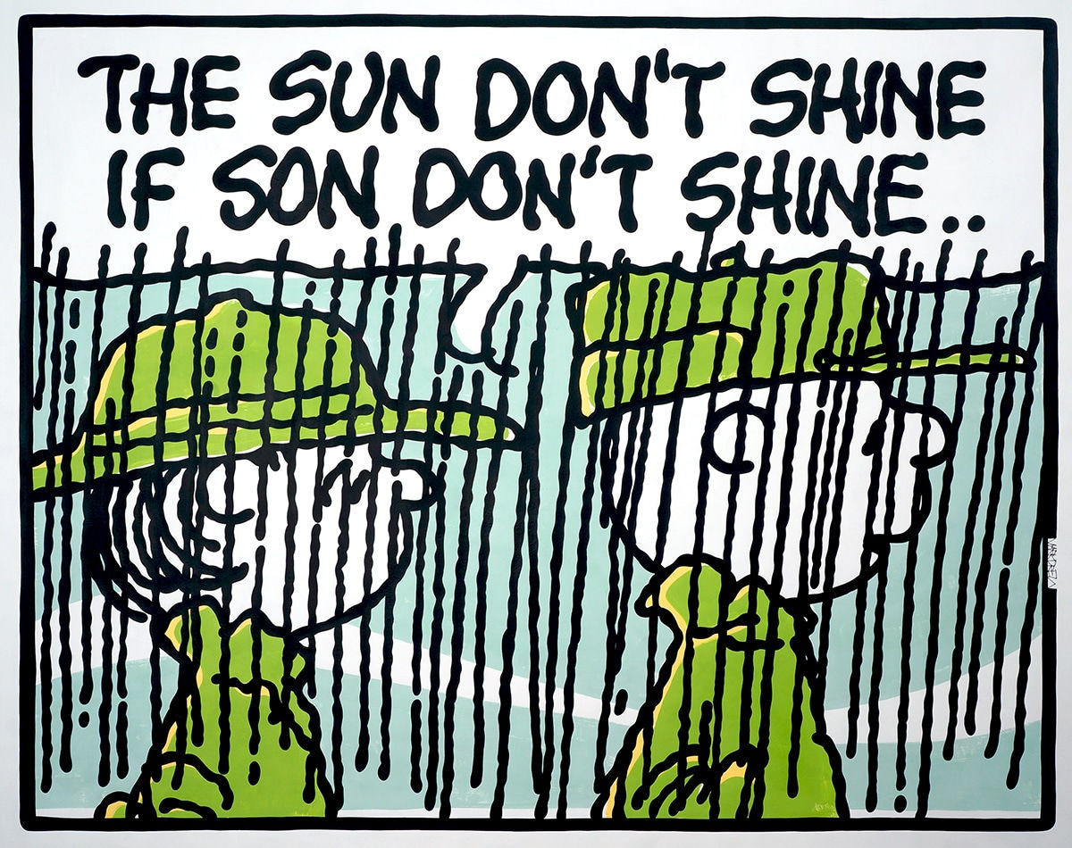 painting of two Charlie Brown characters with the words 