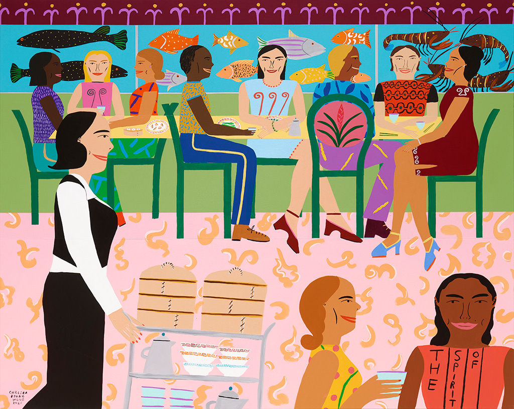 Chelsea Wong painting of people at dim sum restaurant