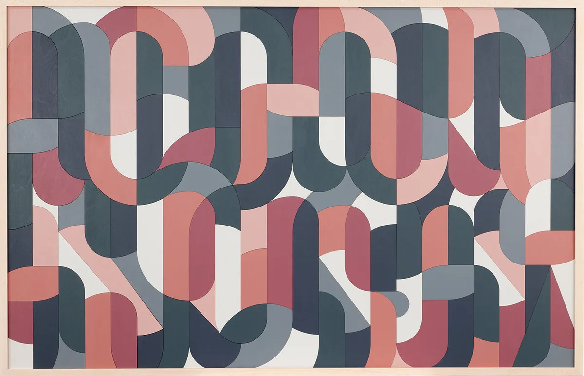 abstracted typography design in shades of blue and red
