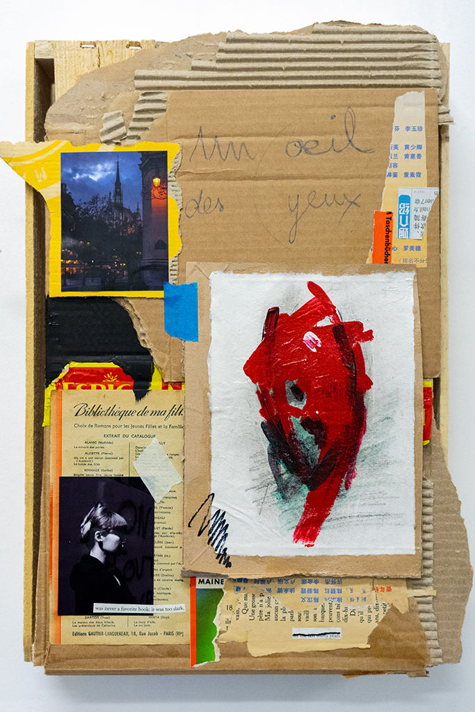 Collage incorporating portraiture and found materials by John Wentz