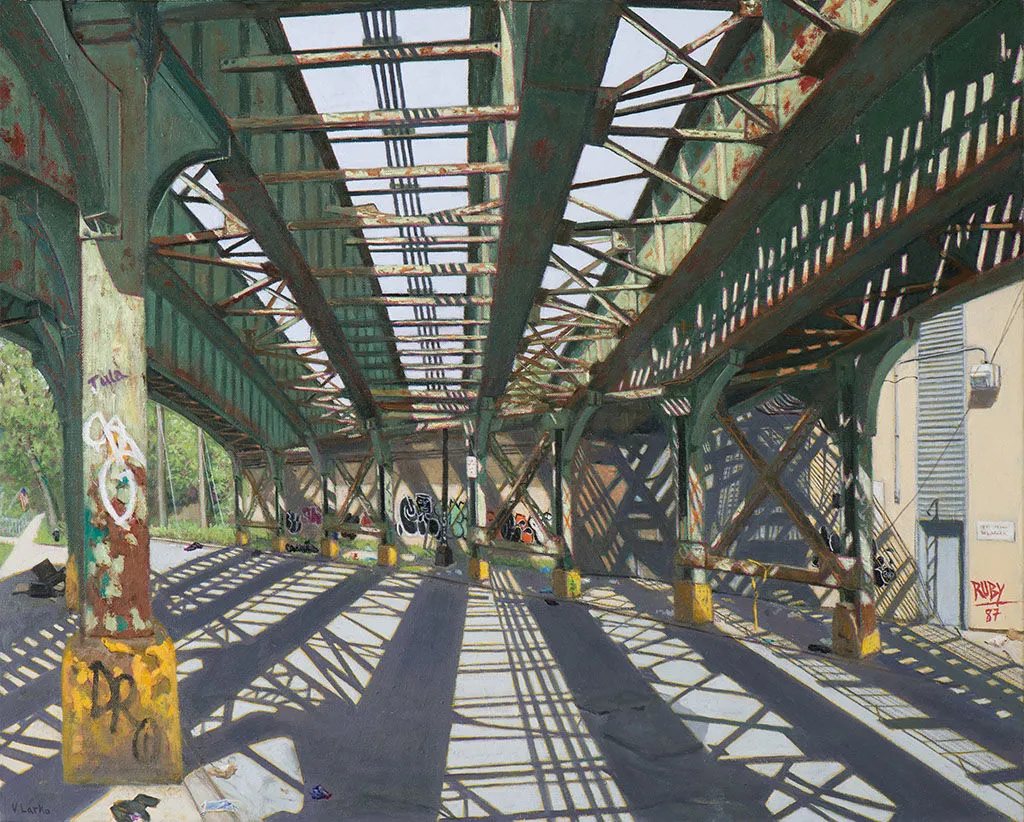 Painting by Valeri Larko of a train underpass