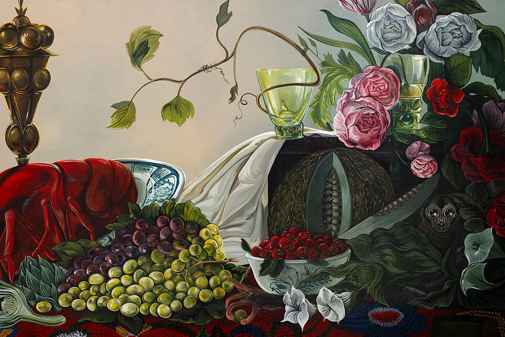 Detail image of the table in the oil painting by Sabrina Bockler
